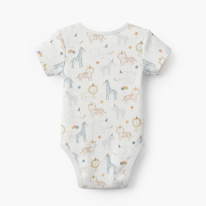 Juniors Cotton Round Neck Short Sleeves Bodysuit with Safari Print