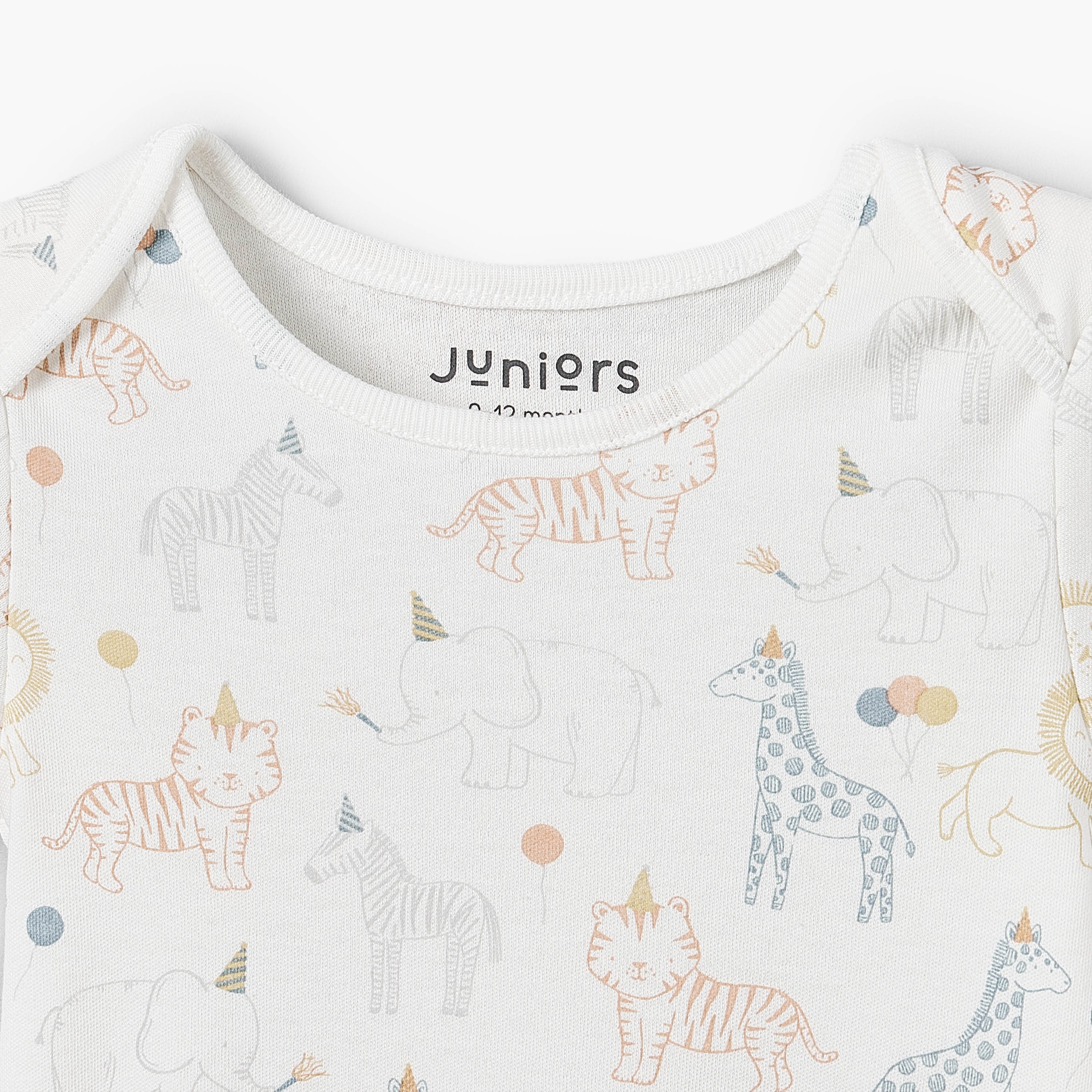 Juniors Cotton Round Neck Short Sleeves Bodysuit with Safari Print