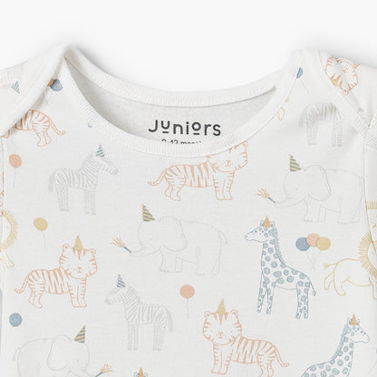 Juniors Cotton Round Neck Short Sleeves Bodysuit with Safari Print