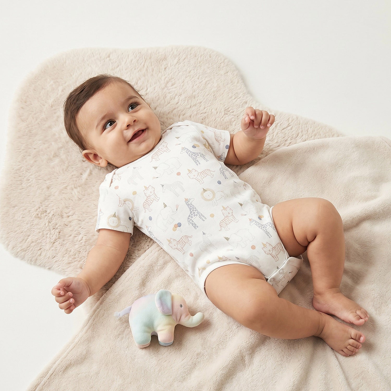 Juniors Cotton Round Neck Short Sleeves Bodysuit with Safari Print