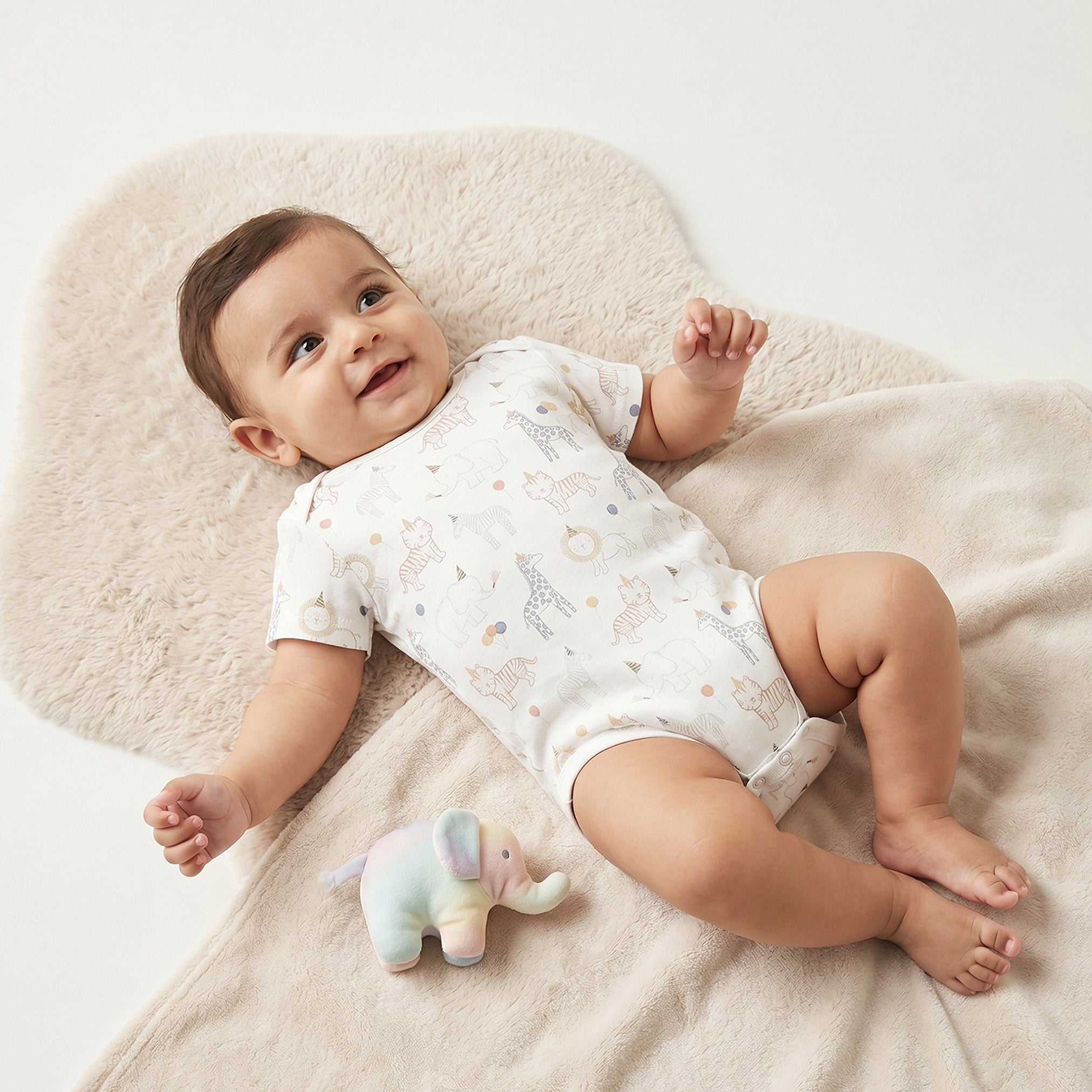 Juniors Cotton Round Neck Short Sleeves Bodysuit with Safari Print