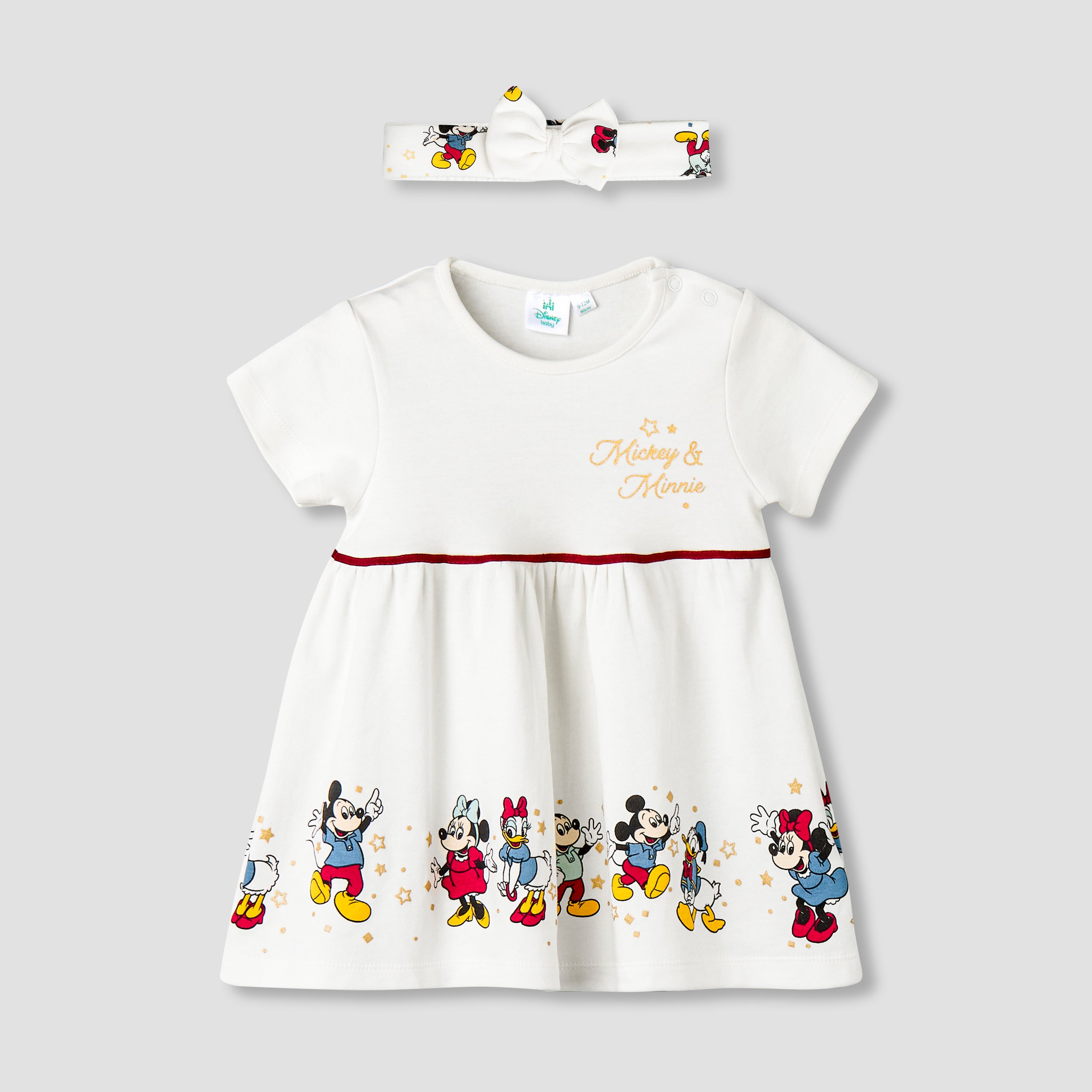 Disney Round Neck Short Sleeve Dress with Hairband - White / 12-18 mths