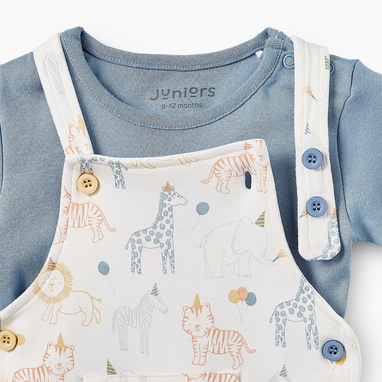 Juniors Crew Neck Short Sleeves T-shirt and Dungaree Set with Safari Print