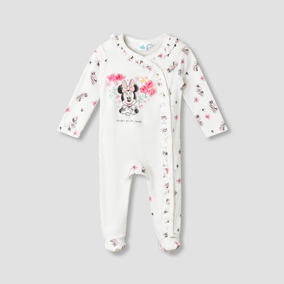 Disney Cotton Round Neck Long Sleeves Sleepsuit with Minnie Mouse Print - White / 9-12 mths