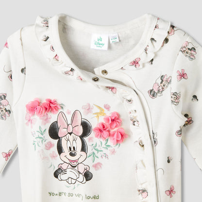 Disney Cotton Round Neck Long Sleeves Sleepsuit with Minnie Mouse Print