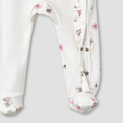 Disney Cotton Round Neck Long Sleeves Sleepsuit with Minnie Mouse Print