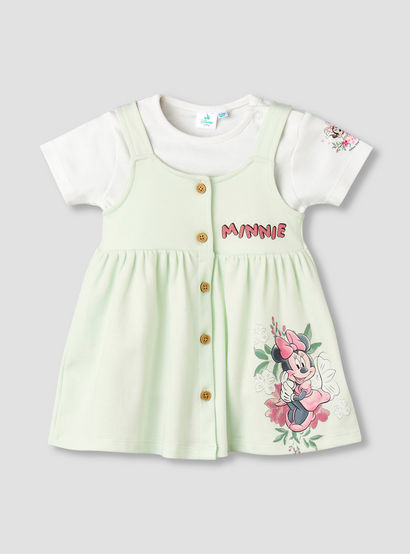 Disney Crew Neck Short Sleeves T-shirt and Dungaree Dress Set with Minnie Mouse Print-baby-girls-clothing-setsandcoords-image-1