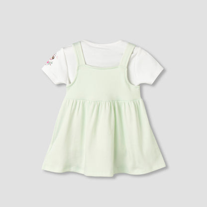 Disney Crew Neck Short Sleeves T-shirt and Dungaree Dress Set with Minnie Mouse Print