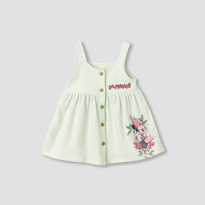 Disney Crew Neck Short Sleeves T-shirt and Dungaree Dress Set with Minnie Mouse Print