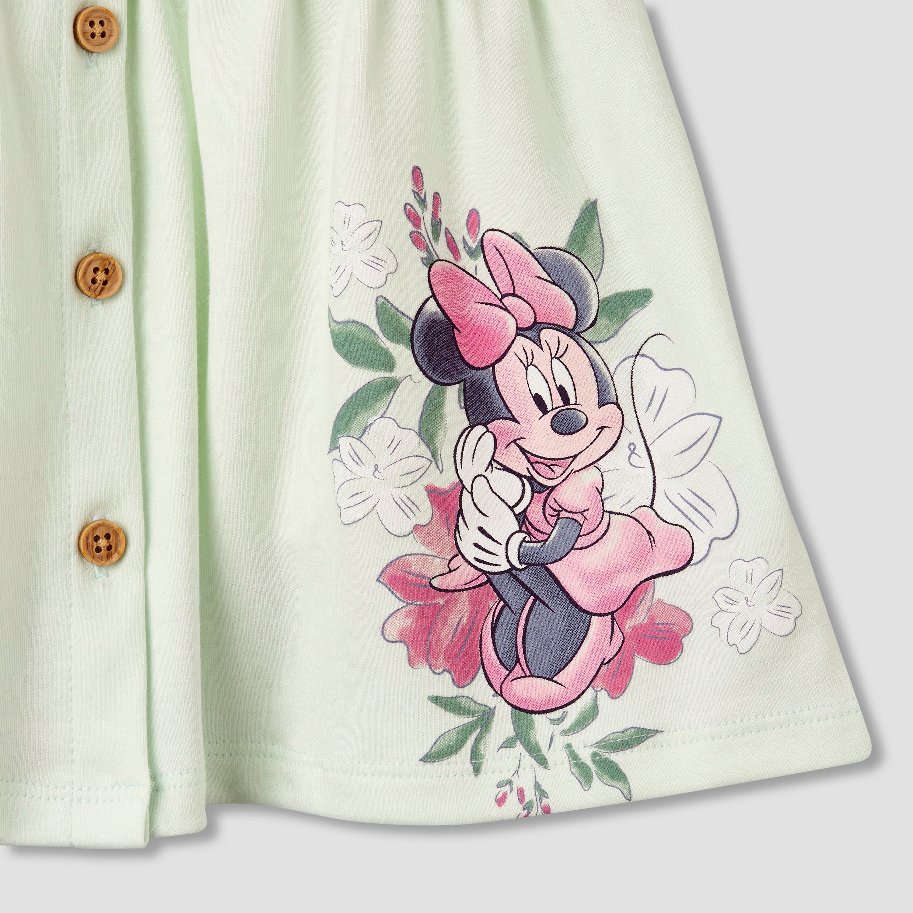 Disney Crew Neck Short Sleeves T-shirt and Dungaree Dress Set with Minnie Mouse Print