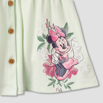 Disney Crew Neck Short Sleeves T-shirt and Dungaree Dress Set with Minnie Mouse Print