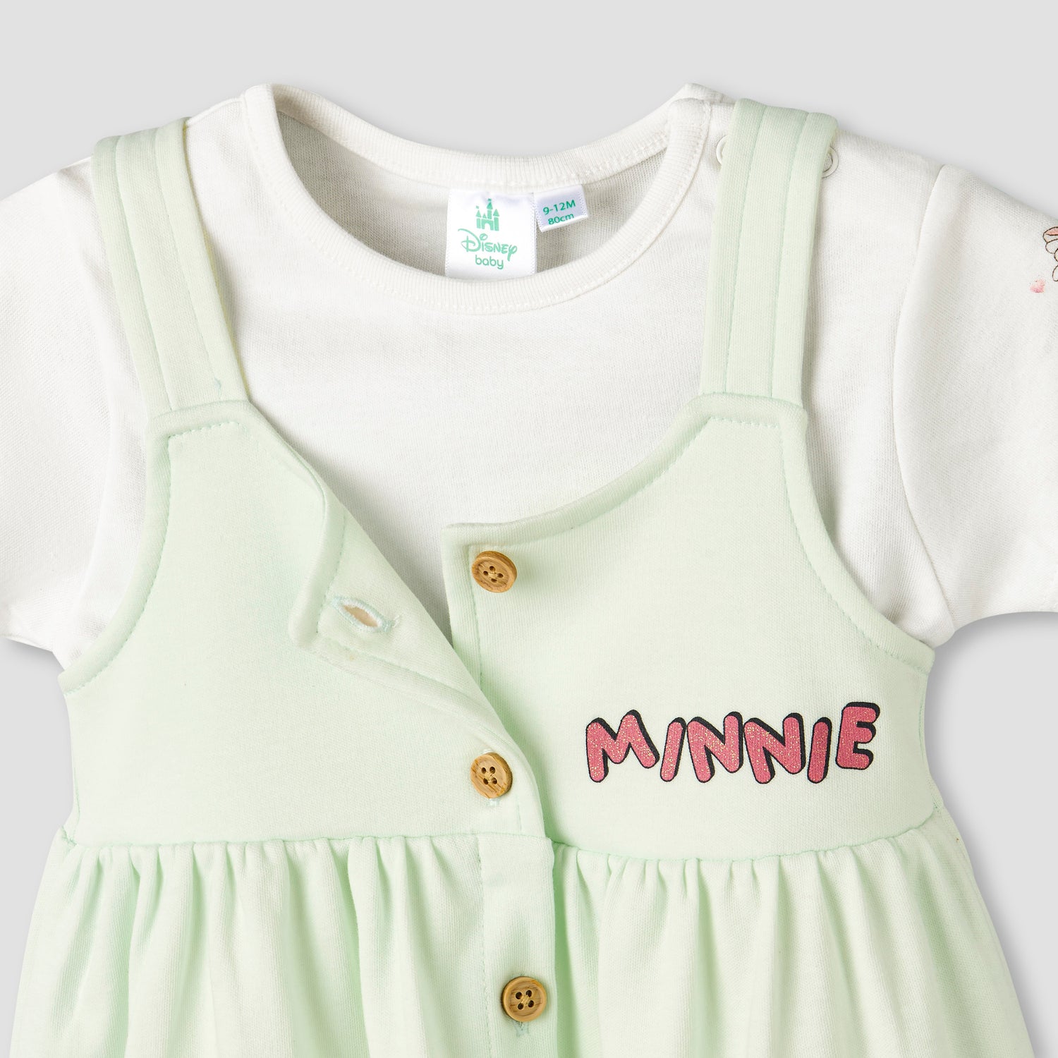 Disney Crew Neck Short Sleeves T-shirt and Dungaree Dress Set with Minnie Mouse Print