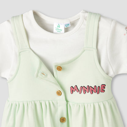 Disney Crew Neck Short Sleeves T-shirt and Dungaree Dress Set with Minnie Mouse Print