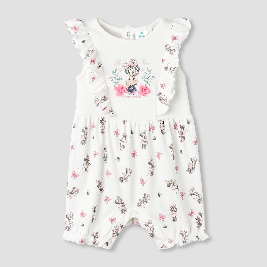 Disney Round Neck Sleeveless Romper with Minnie Mouse Print - White / 12-18 mths