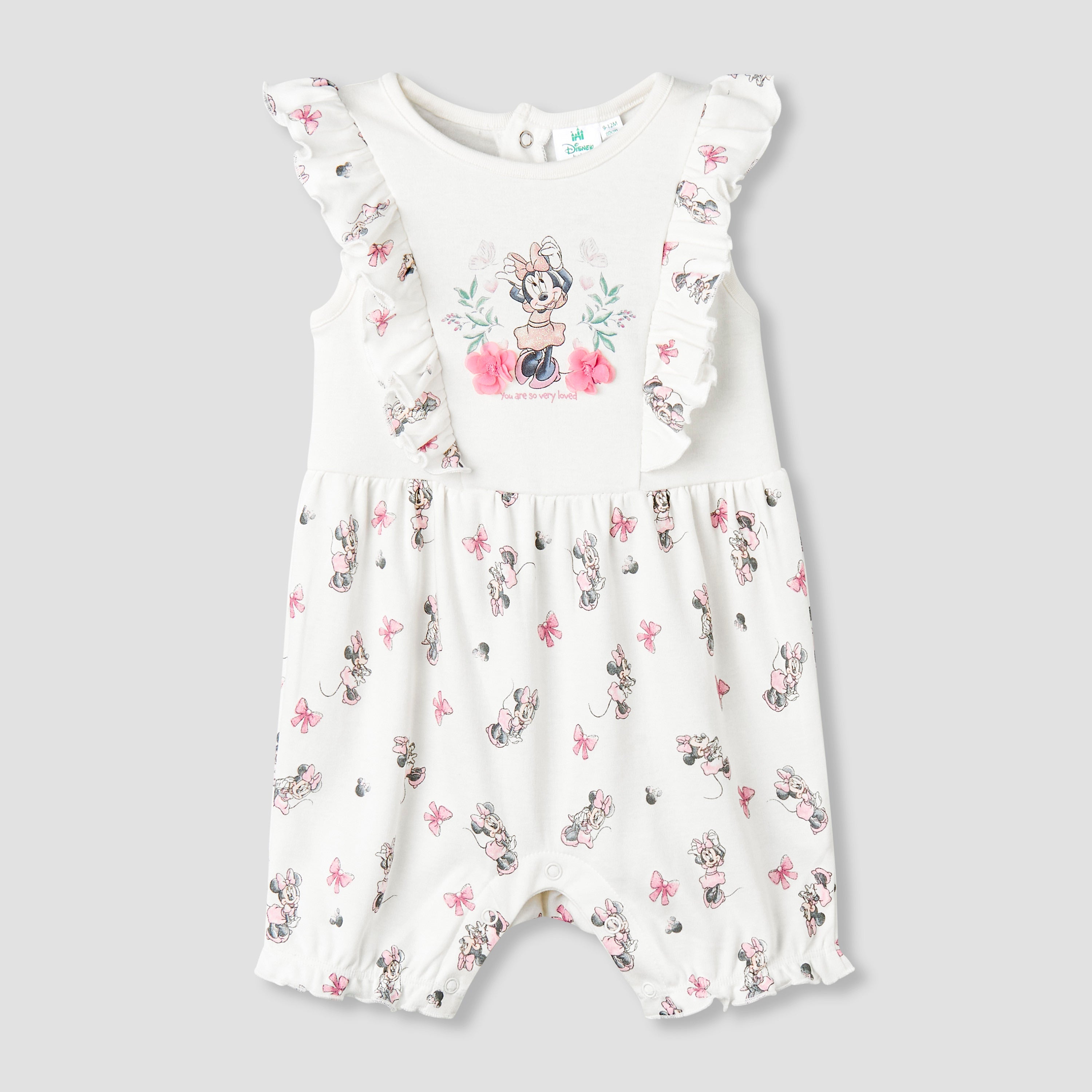 Disney Round Neck Sleeveless Romper with Minnie Mouse Print - White / 12-18 mths