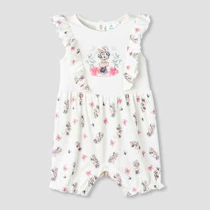 Disney Round Neck Sleeveless Romper with Minnie Mouse Print