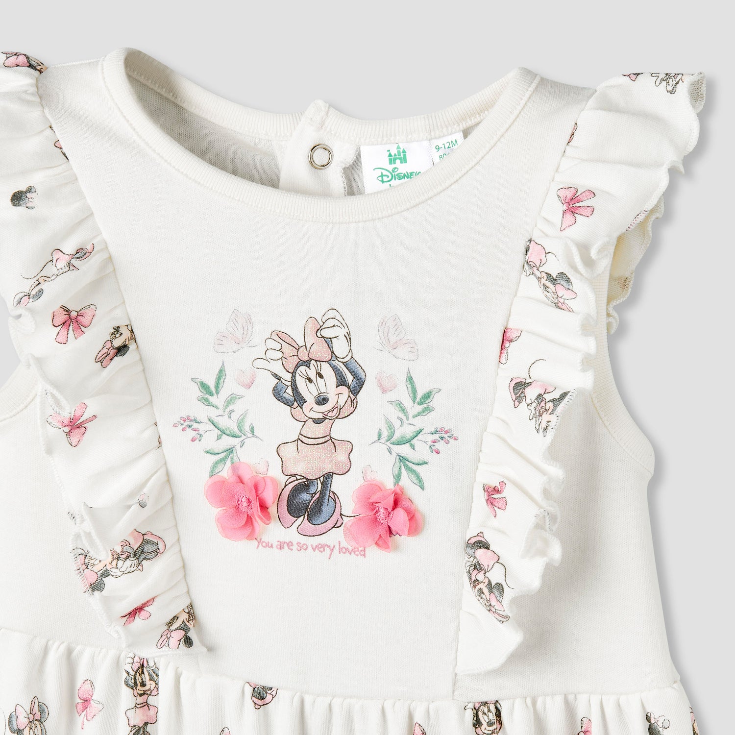 Disney Round Neck Sleeveless Romper with Minnie Mouse Print