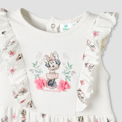 Disney Round Neck Sleeveless Romper with Minnie Mouse Print