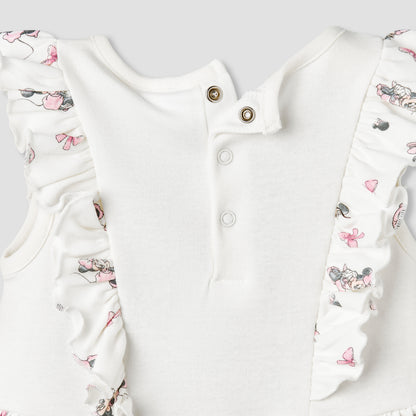 Disney Round Neck Sleeveless Romper with Minnie Mouse Print