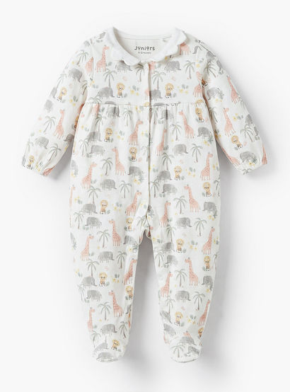 Juniors Cotton Peter Pan Collar Long Sleeves Sleepsuit with Safari Print-baby-girls-clothing-nightwear-sleepsuits-image-1