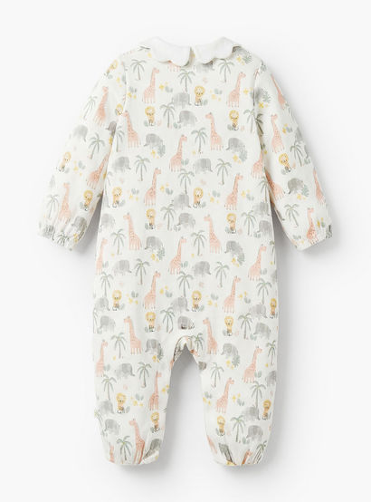 Juniors Cotton Peter Pan Collar Long Sleeves Sleepsuit with Safari Print-baby-girls-clothing-nightwear-sleepsuits-image-2