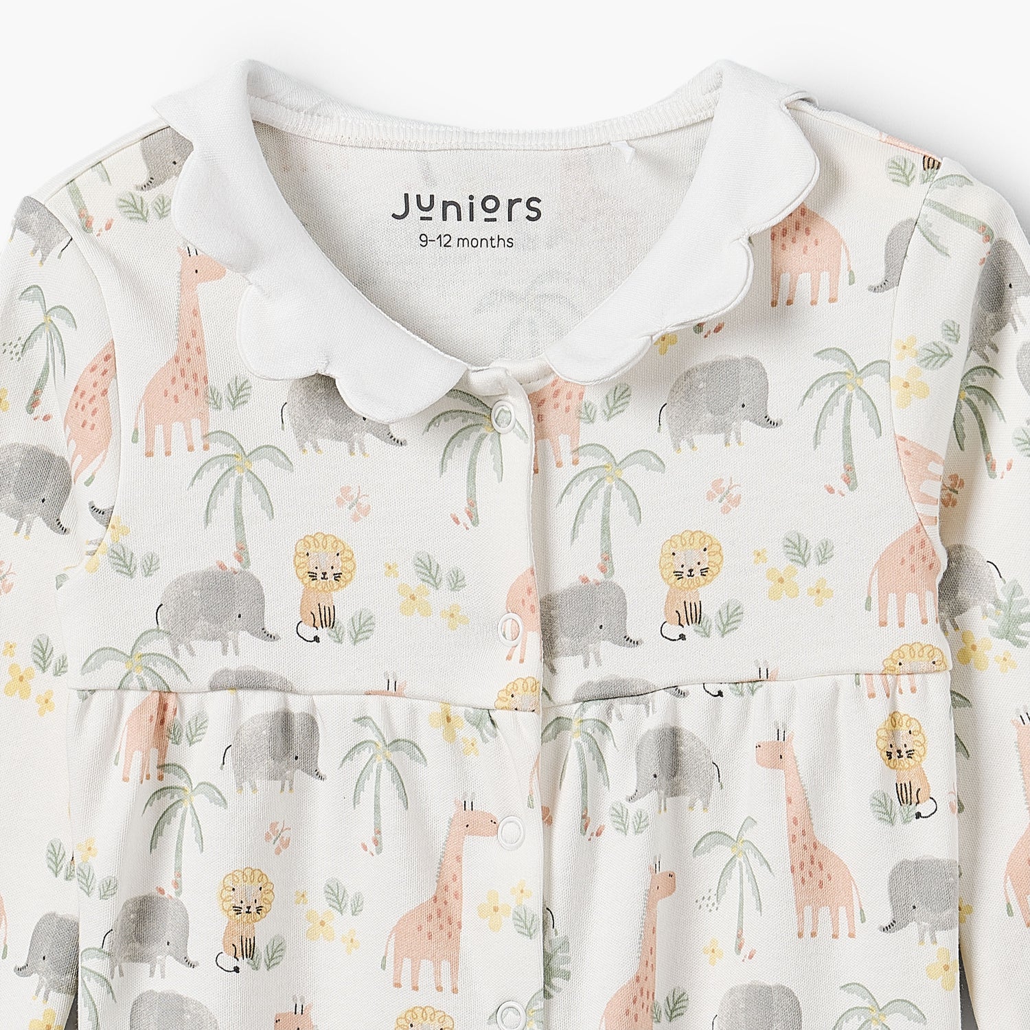 Juniors Cotton Peter Pan Collar Long Sleeves Sleepsuit with Safari Print