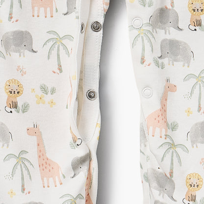 Juniors Cotton Peter Pan Collar Long Sleeves Sleepsuit with Safari Print