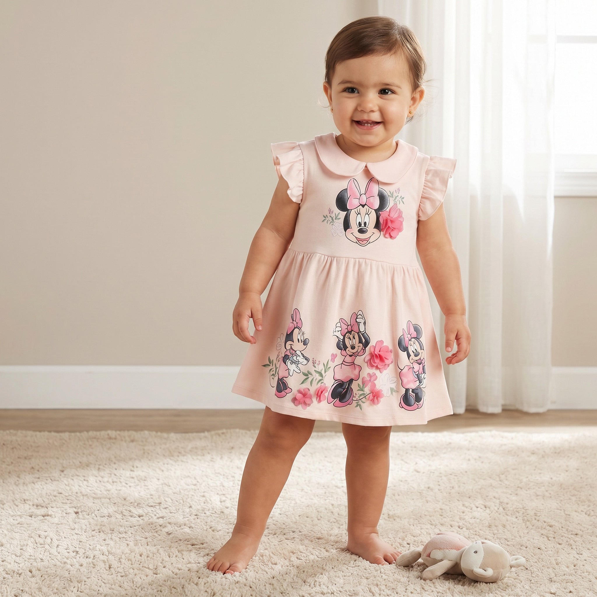 Disney Peter Pan Collar Sleeveless A-line Dress with Minnie Mouse Print - Pink / 12-18 mths