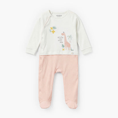 Juniors Cotton Round Neck Long Sleeves Sleepsuit with Giraffe Embroidery - Peach / 9-12 mths