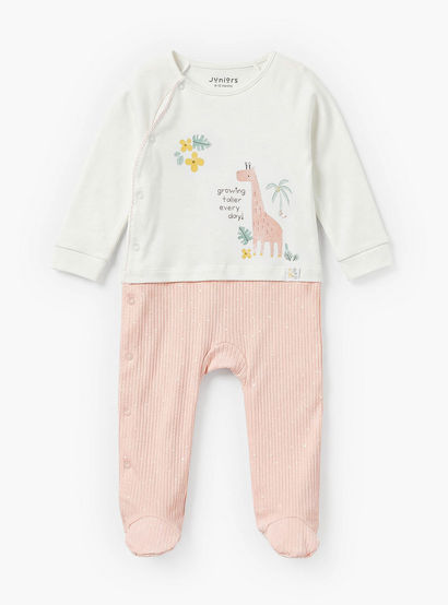Juniors Cotton Round Neck Long Sleeves Sleepsuit with Giraffe Embroidery-baby-girls-clothing-nightwear-sleepsuits-image-1