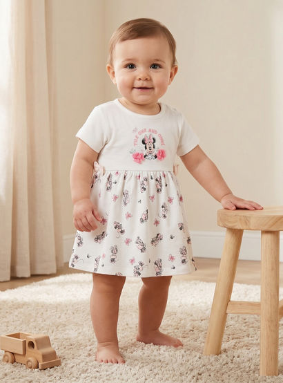 Disney Round Neck Short Sleeves A-line Dress with Minnie Mouse Print-baby-girls-clothing-dressesandjumpsuits-image-1