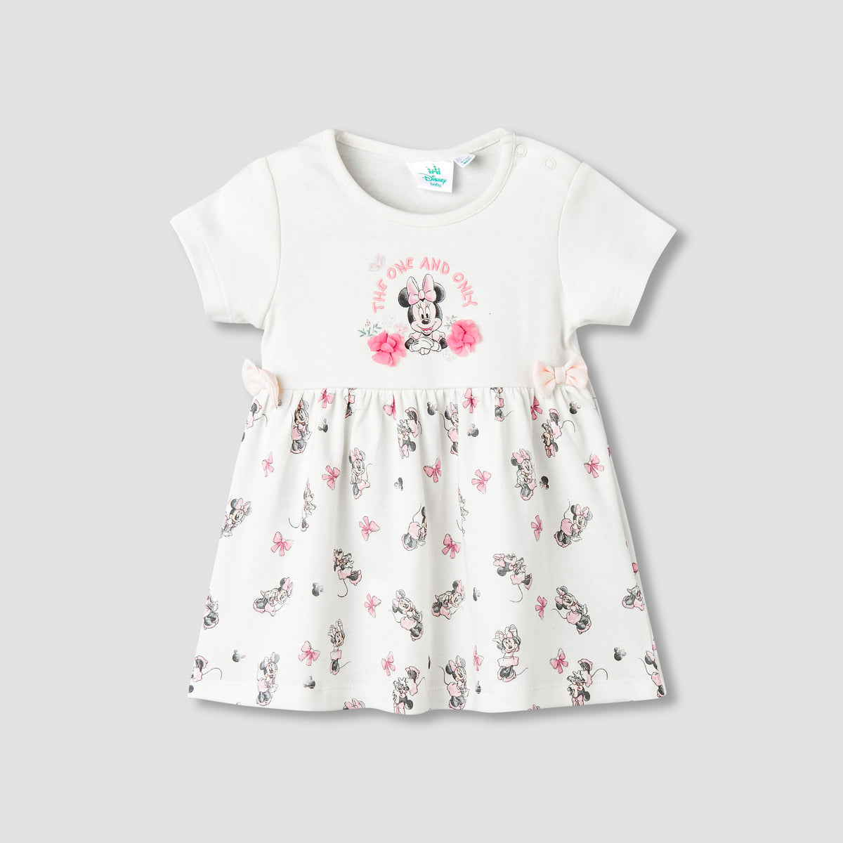 Disney Round Neck Short Sleeves A-line Dress with Minnie Mouse Print
