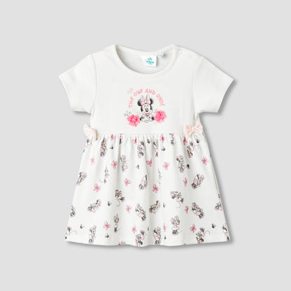Disney Round Neck Short Sleeves A-line Dress with Minnie Mouse Print