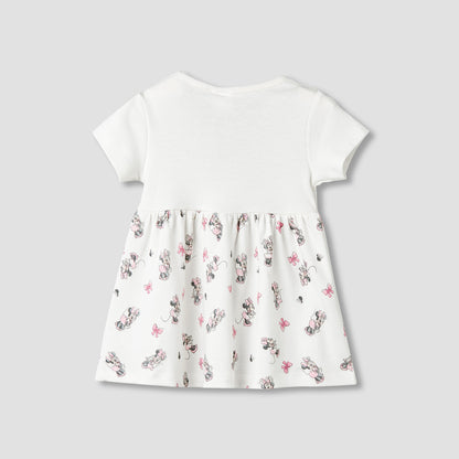 Disney Round Neck Short Sleeves A-line Dress with Minnie Mouse Print