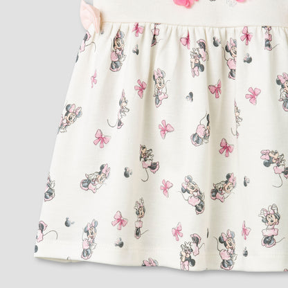 Disney Round Neck Short Sleeves A-line Dress with Minnie Mouse Print
