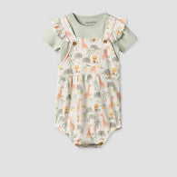 Juniors Round Neck Short Sleeves T-shirt and Dungaree Set with Safari Print-undefined-image-1