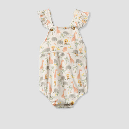 Juniors Round Neck Short Sleeves T-shirt and Dungaree Set with Safari Print