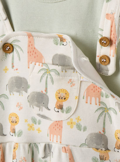 Juniors Round Neck Short Sleeves T-shirt and Dungaree Set with Safari Print-baby-girls-clothing-setsandcoords-image-6
