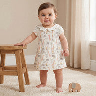 Juniors Peter Pan Collar Short Sleeves A-line Dress with Safari Print-undefined-image-1
