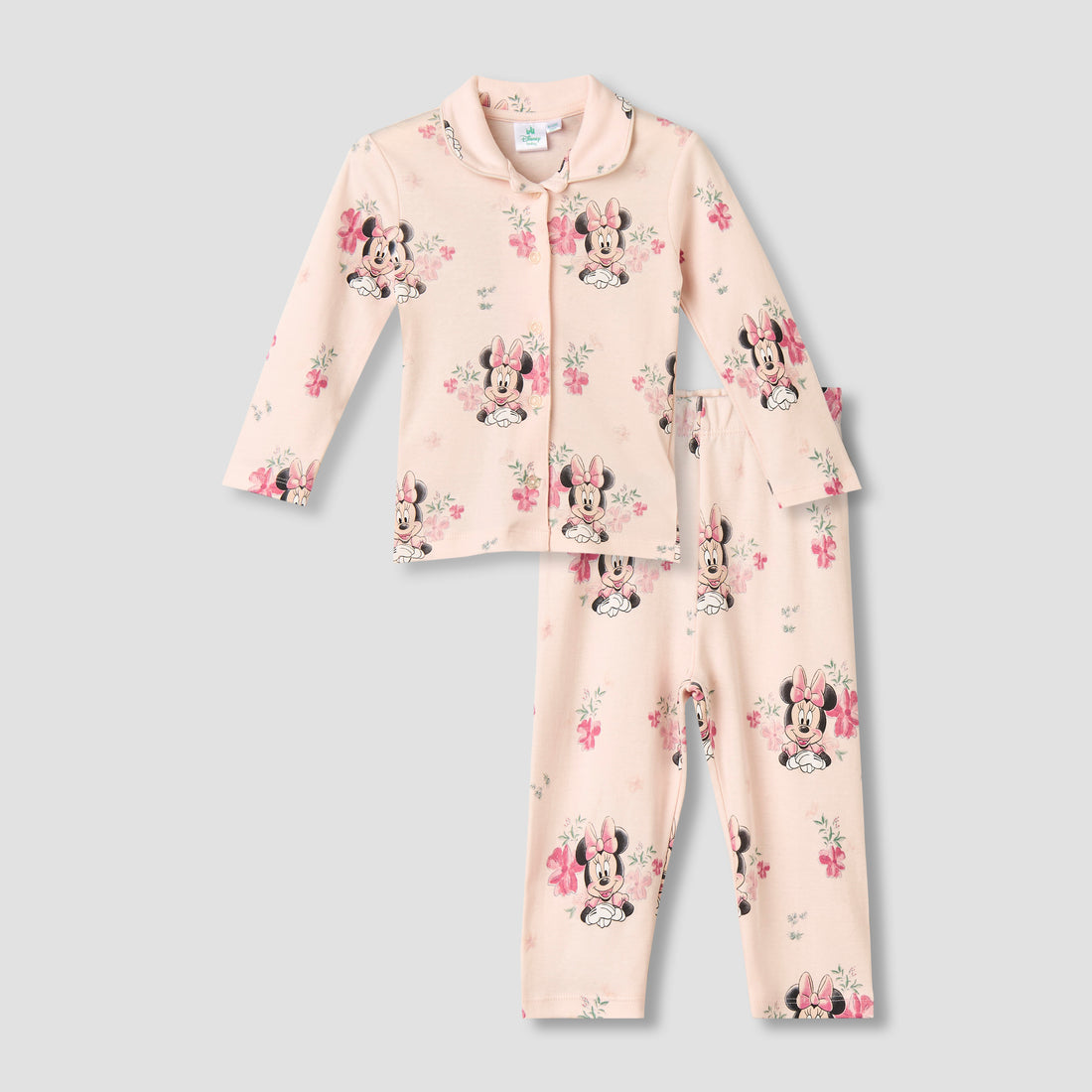 Disney Cotton Collared Long Sleeves Pyjama Set with Minnie Mouse Print - Pink / 12-18 mths
