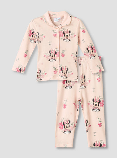 Disney Cotton Collared Long Sleeves Pyjama Set with Minnie Mouse Print-baby-girls-clothing-nightwear-pyjamasets-image-1