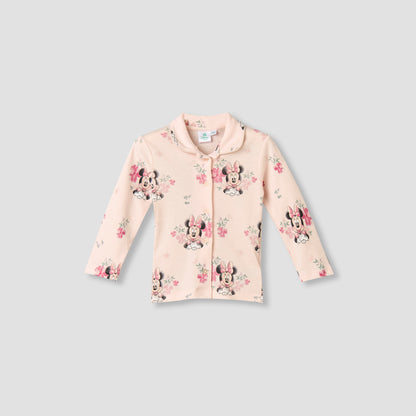 Disney Cotton Collared Long Sleeves Pyjama Set with Minnie Mouse Print