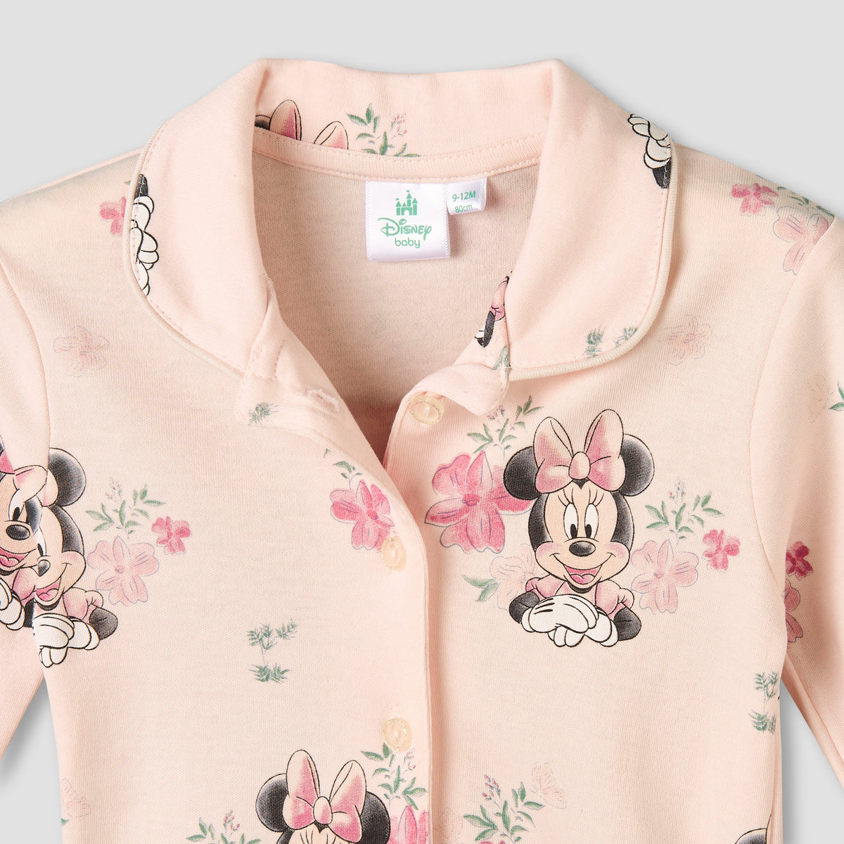 Disney Cotton Collared Long Sleeves Pyjama Set with Minnie Mouse Print