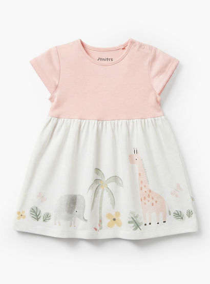 Juniors Round Neck Short Sleeves A-line Dress with Safari Print-baby-girls-clothing-dressesandjumpsuits-image-2