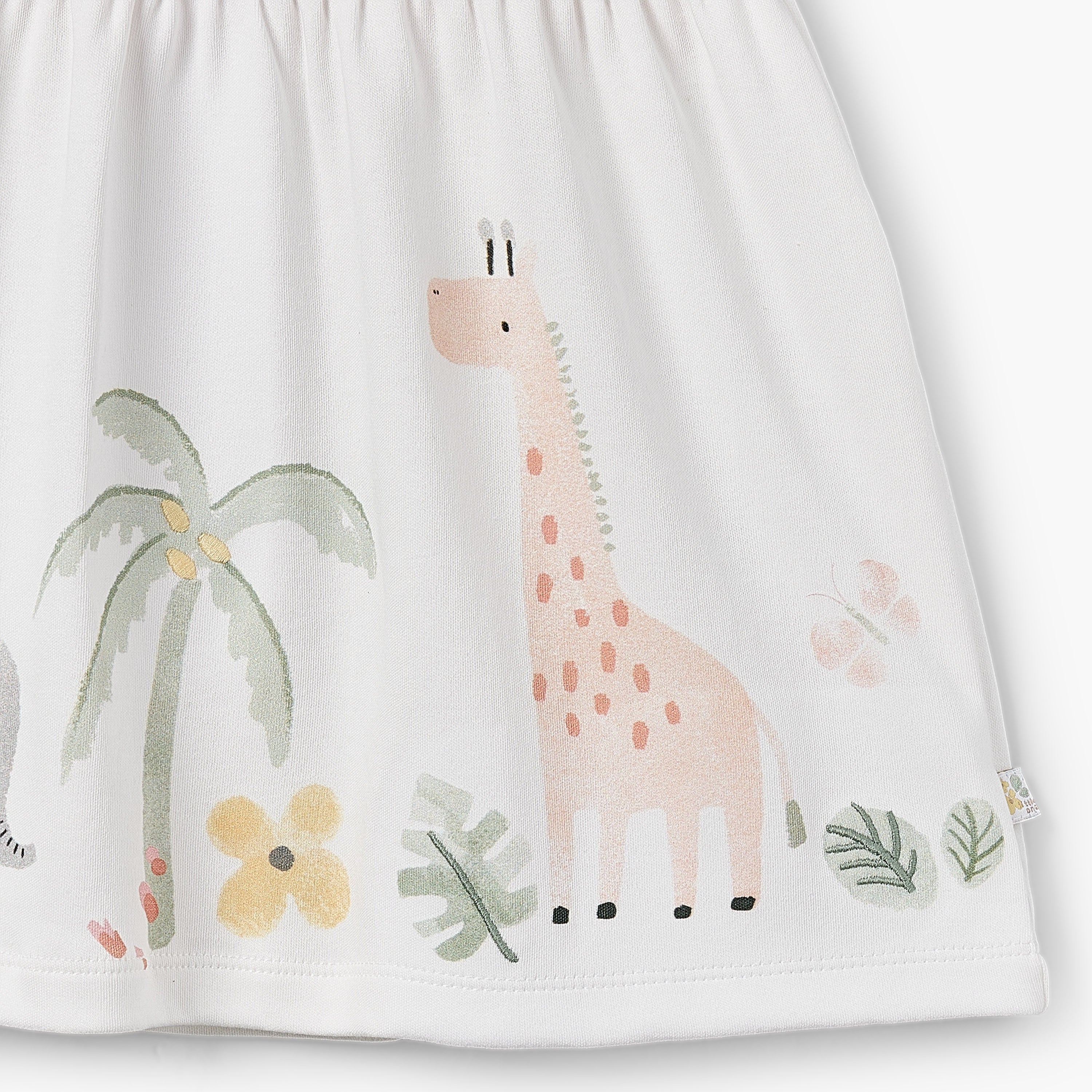 Juniors Round Neck Short Sleeves A-line Dress with Safari Print