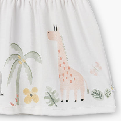 Juniors Round Neck Short Sleeves A-line Dress with Safari Print