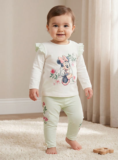 Disney Cotton Round Neck Long Sleeve Pyjama Set with Minnie Mouse Print-baby-girls-clothing-nightwear-pyjamasets-image-1