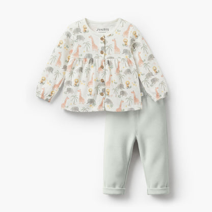 Juniors Cotton Round Neck Long Sleeves Pyjama Set with Safari Print