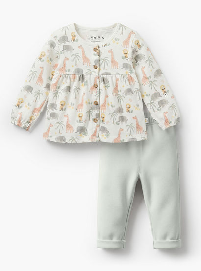 Juniors Cotton Round Neck Long Sleeves Pyjama Set with Safari Print-baby-girls-clothing-nightwear-pyjamasets-image-2