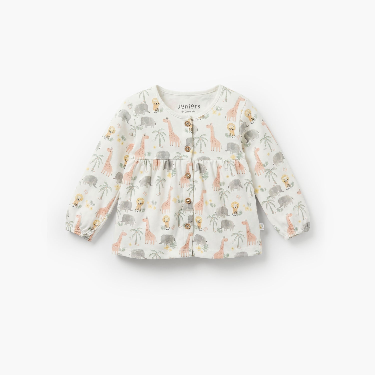 Juniors Cotton Round Neck Long Sleeves Pyjama Set with Safari Print